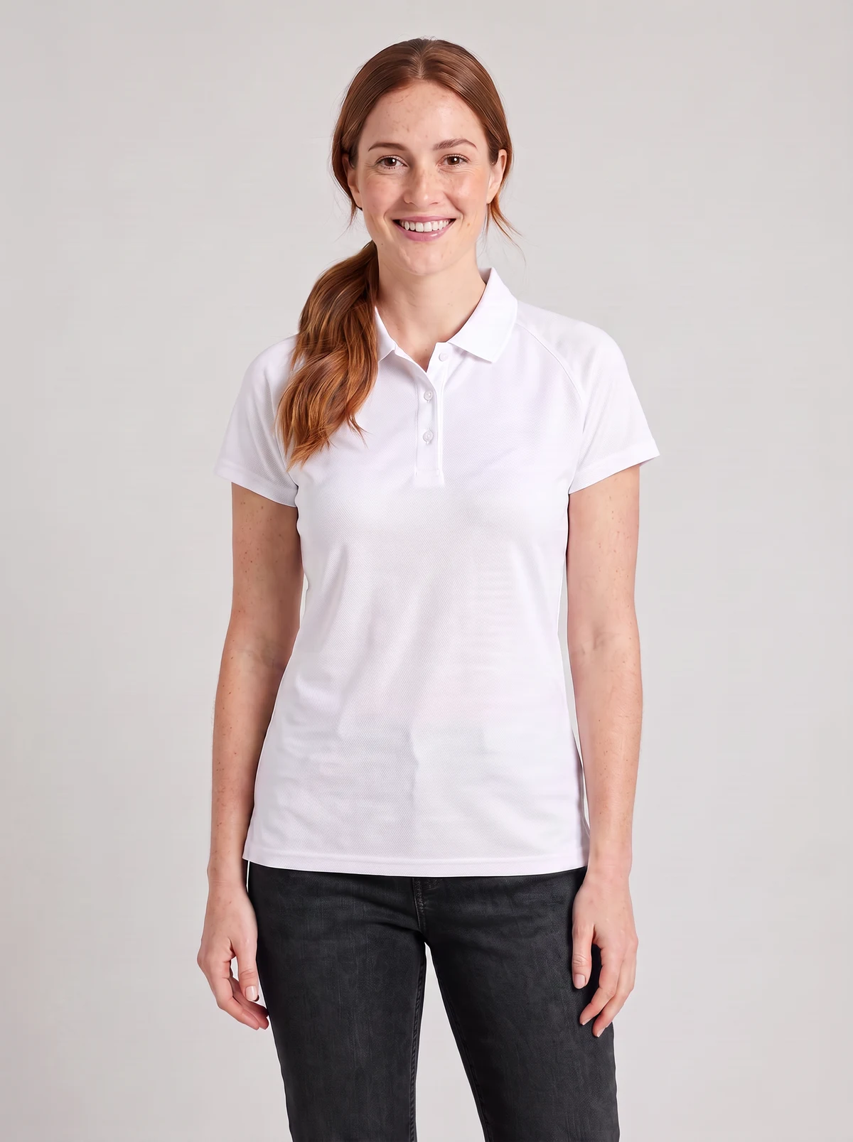 Keira Ladies' Polos in White – front view