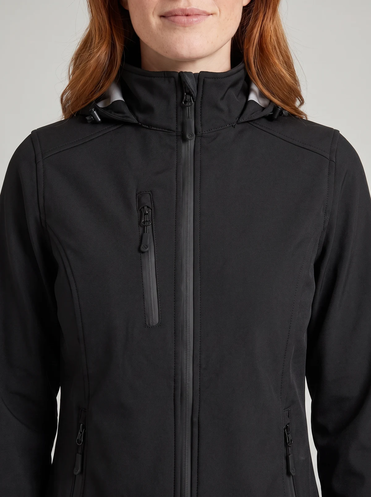 Ladies Olympus Soft Shell Jacket in Black – close-up detail