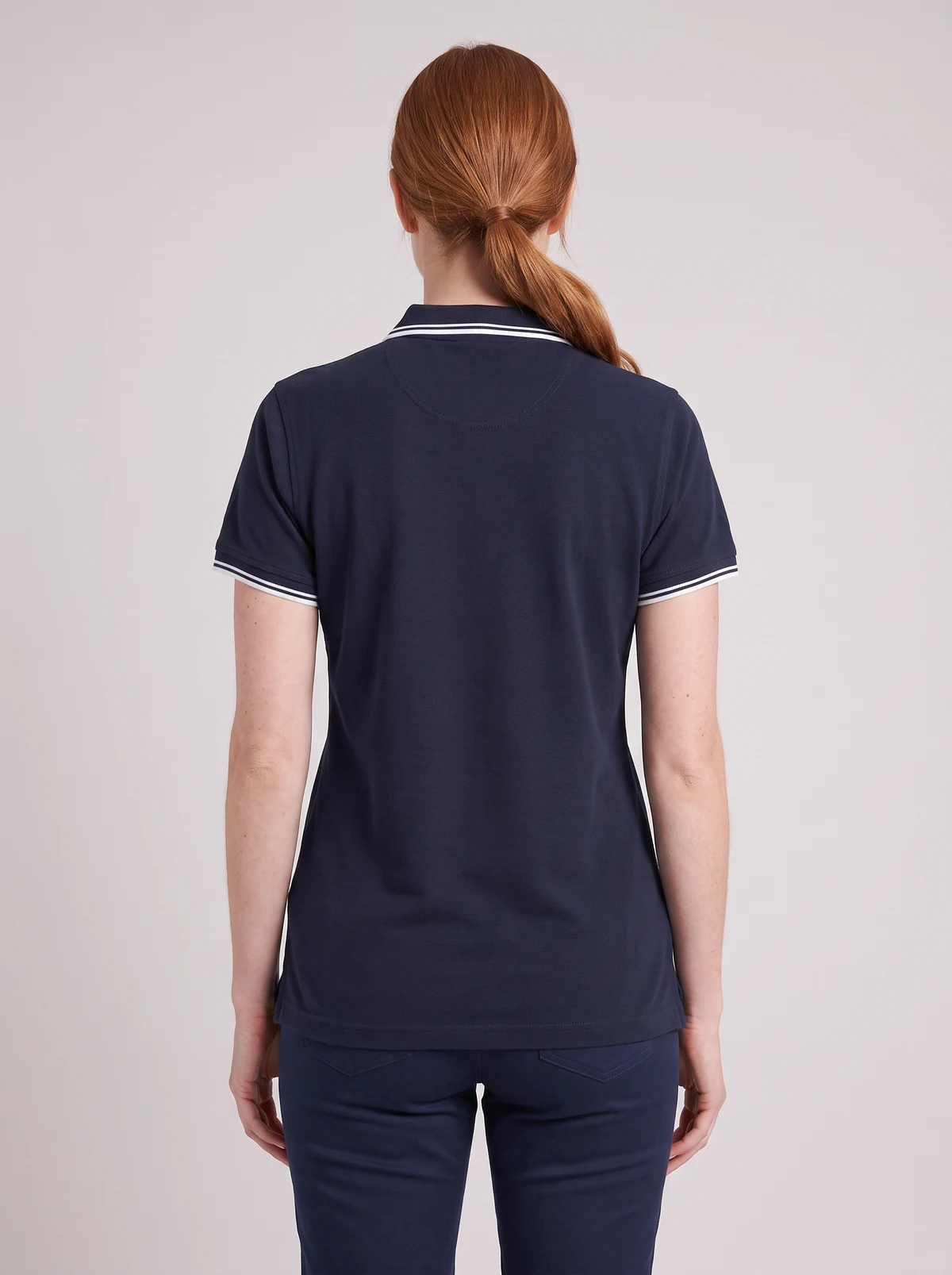 Ladies Contrast Polo in Navy/White – back view
