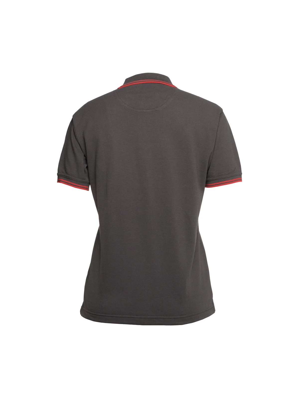 Ladies Contrast Polo in Gunmetal/Red – back view