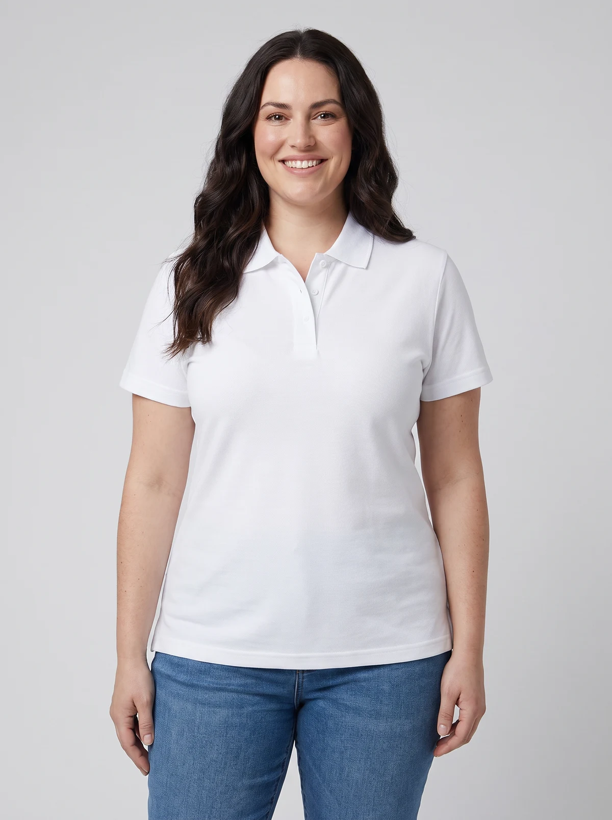 Ladies 210 Polo in White – front view