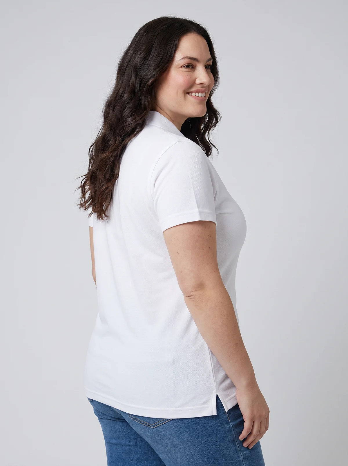 Ladies 210 Polo in White – side view
