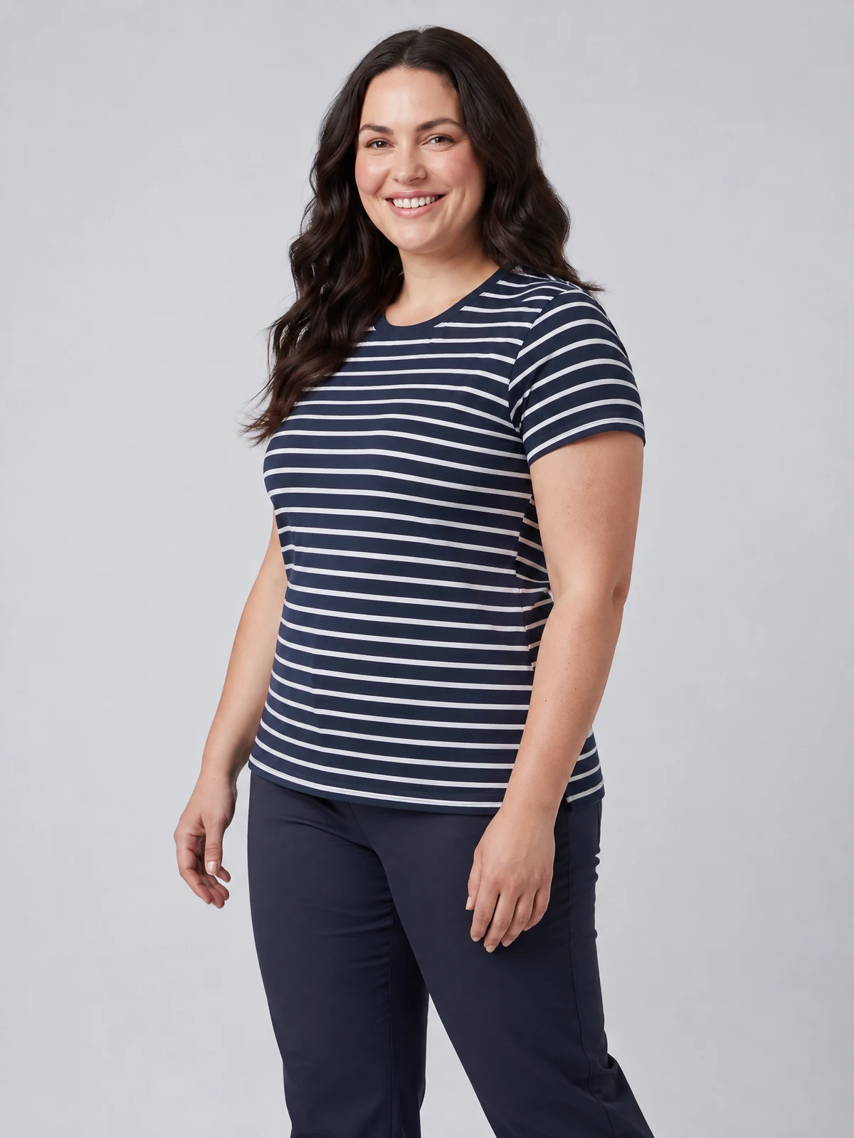 Women's Maple Stripe Tee in Navy/White – side view