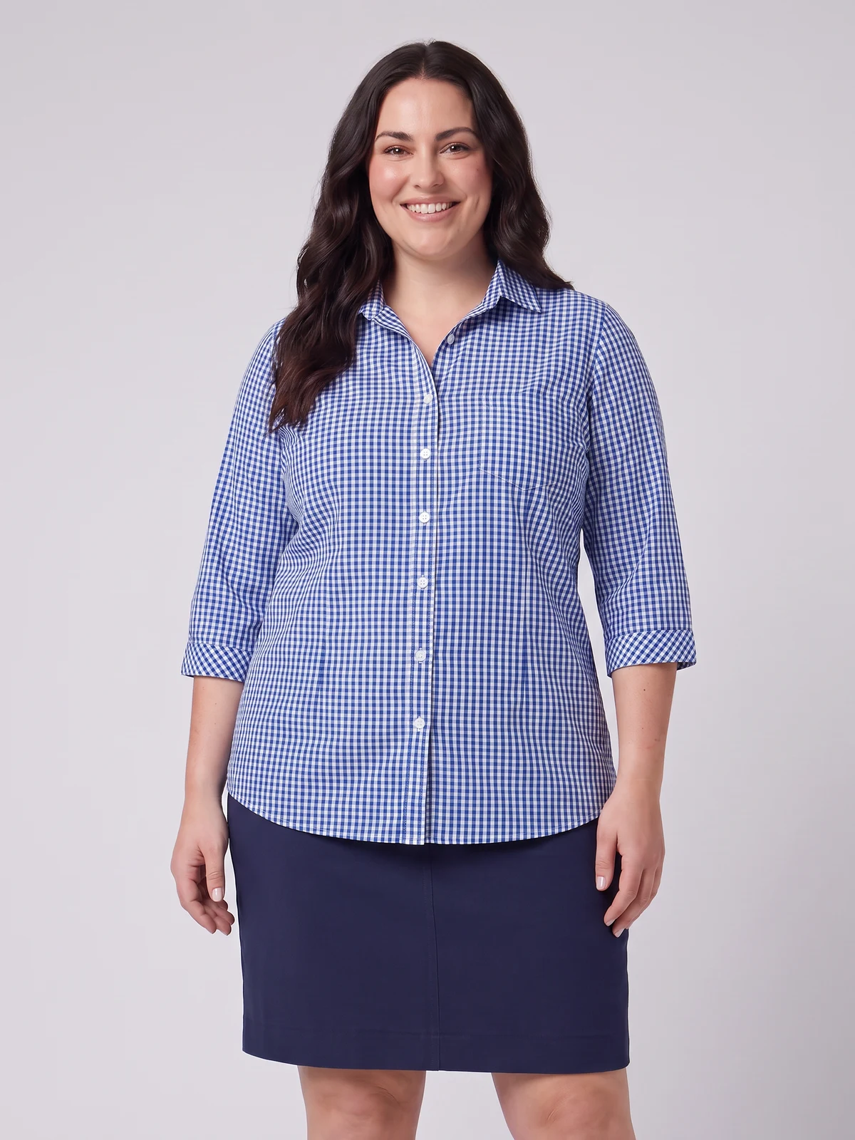 Springfield Womens 3/4 Sleeve Shirt in French Navy – front view