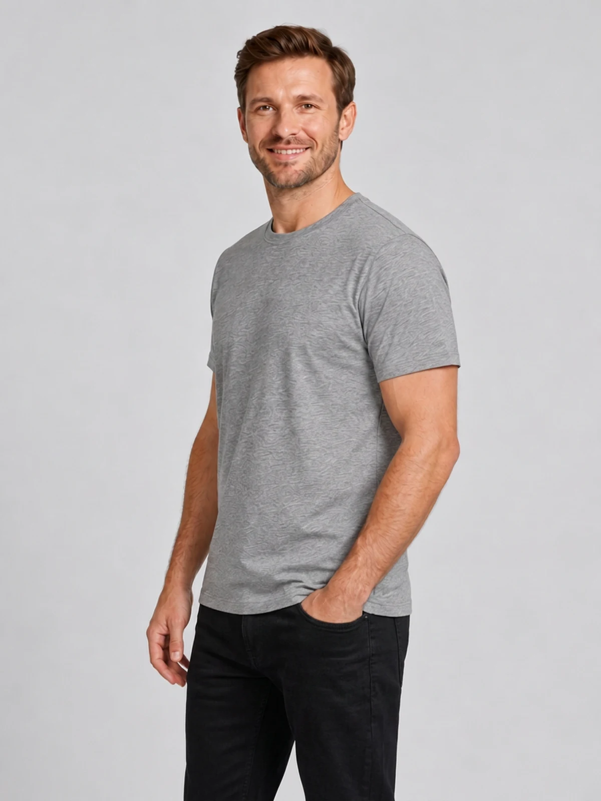Men's Staple Organic Tee in Grey Marle – side view