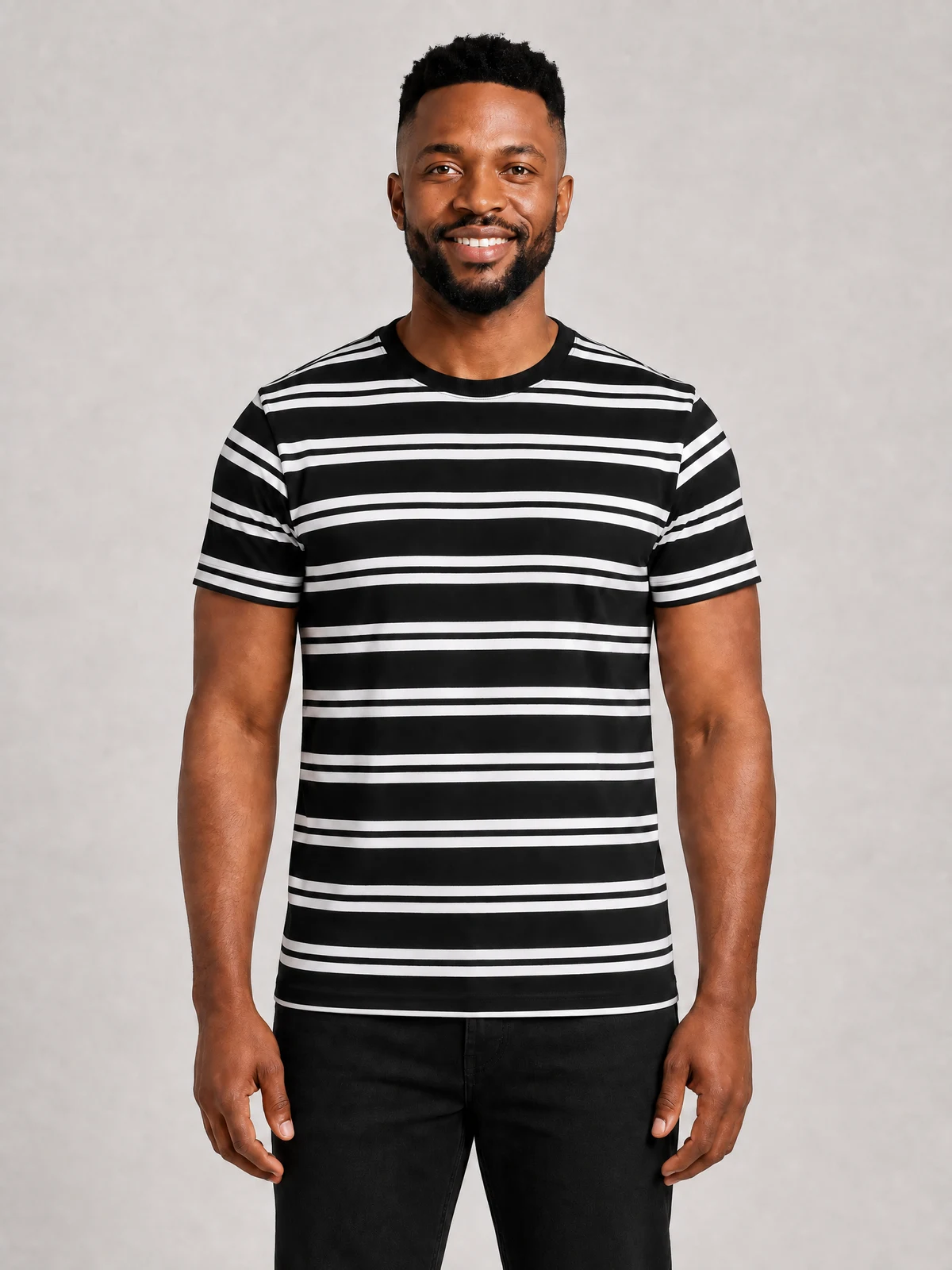 Men's Classic Stripe Tee in Black/White – front view