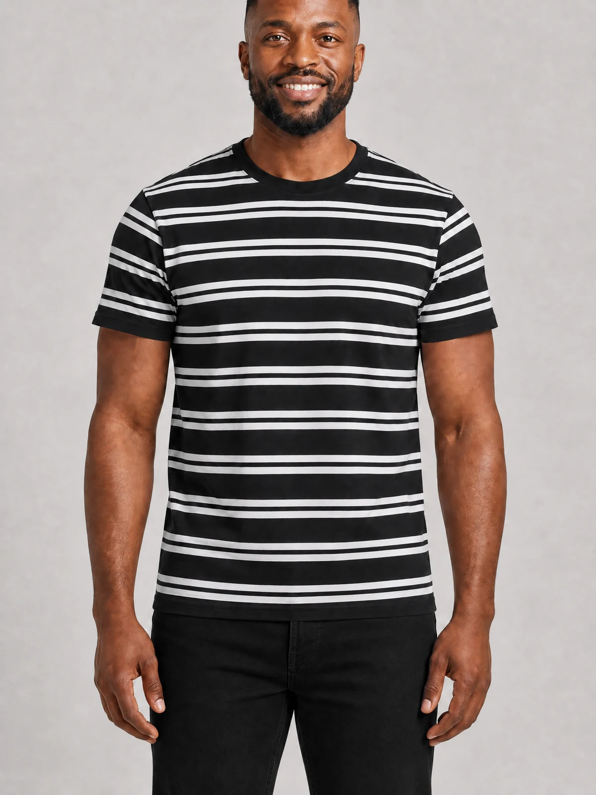 Men's Classic Stripe Tee in Black/White – close-up detail