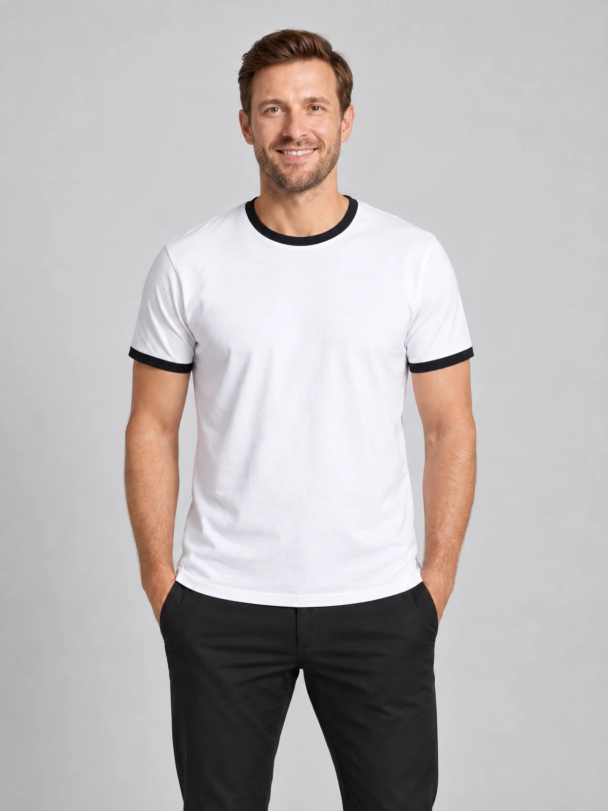 Men's Ringer Tee in White/Black – front view