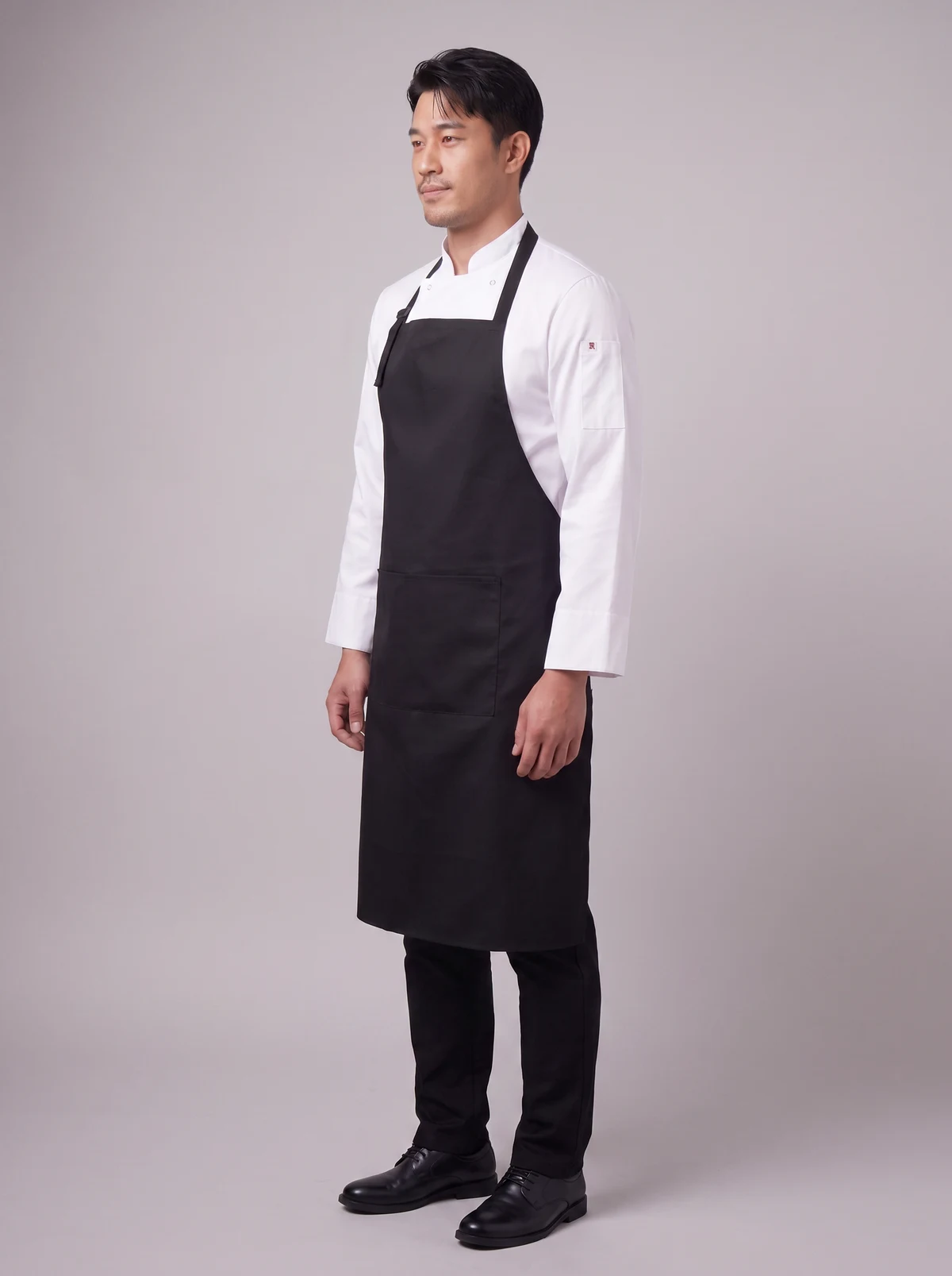 Bib Apron - A03 in Black – side view