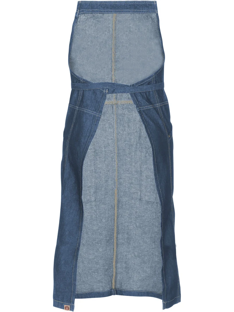 Berkeley Chefs Bib Apron in Medium Blue – back view