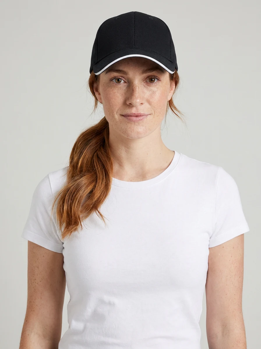 Organic Cotton Sandwich Cap in Black/White – front view