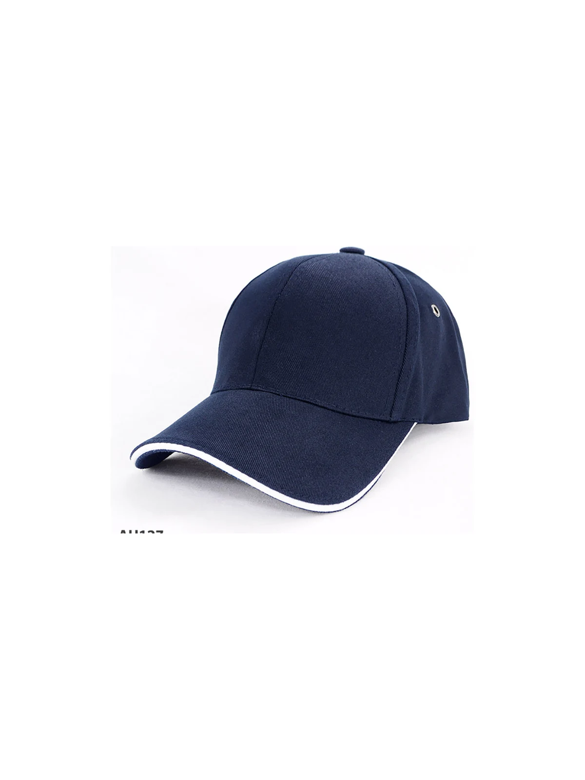 Organic Cotton Sandwich Cap in Navy/White – front view