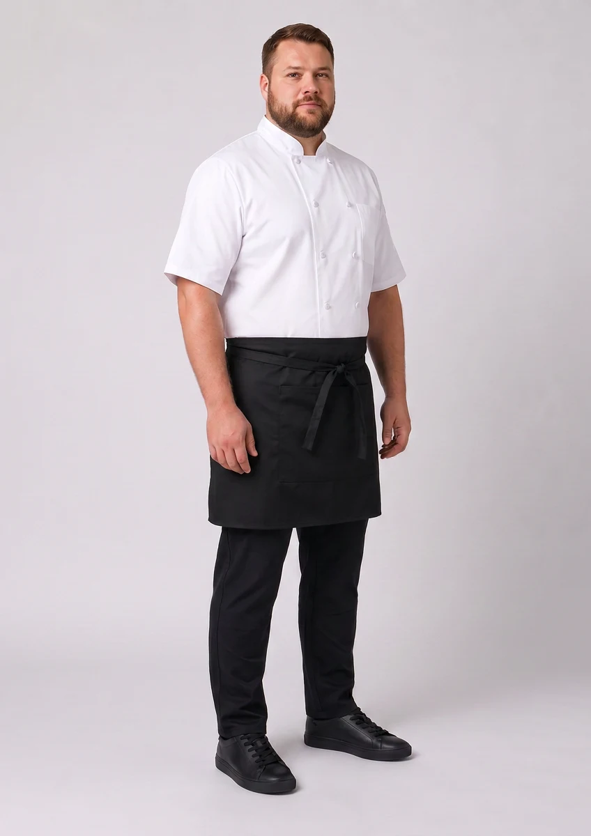 Short Waisted Apron in Black – front view