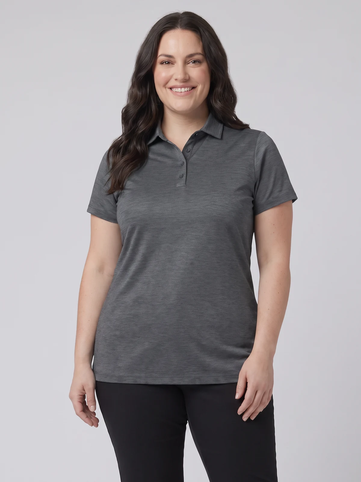 Phoenix Women's Short Sleeve Polo in Charcoal Marle – front view