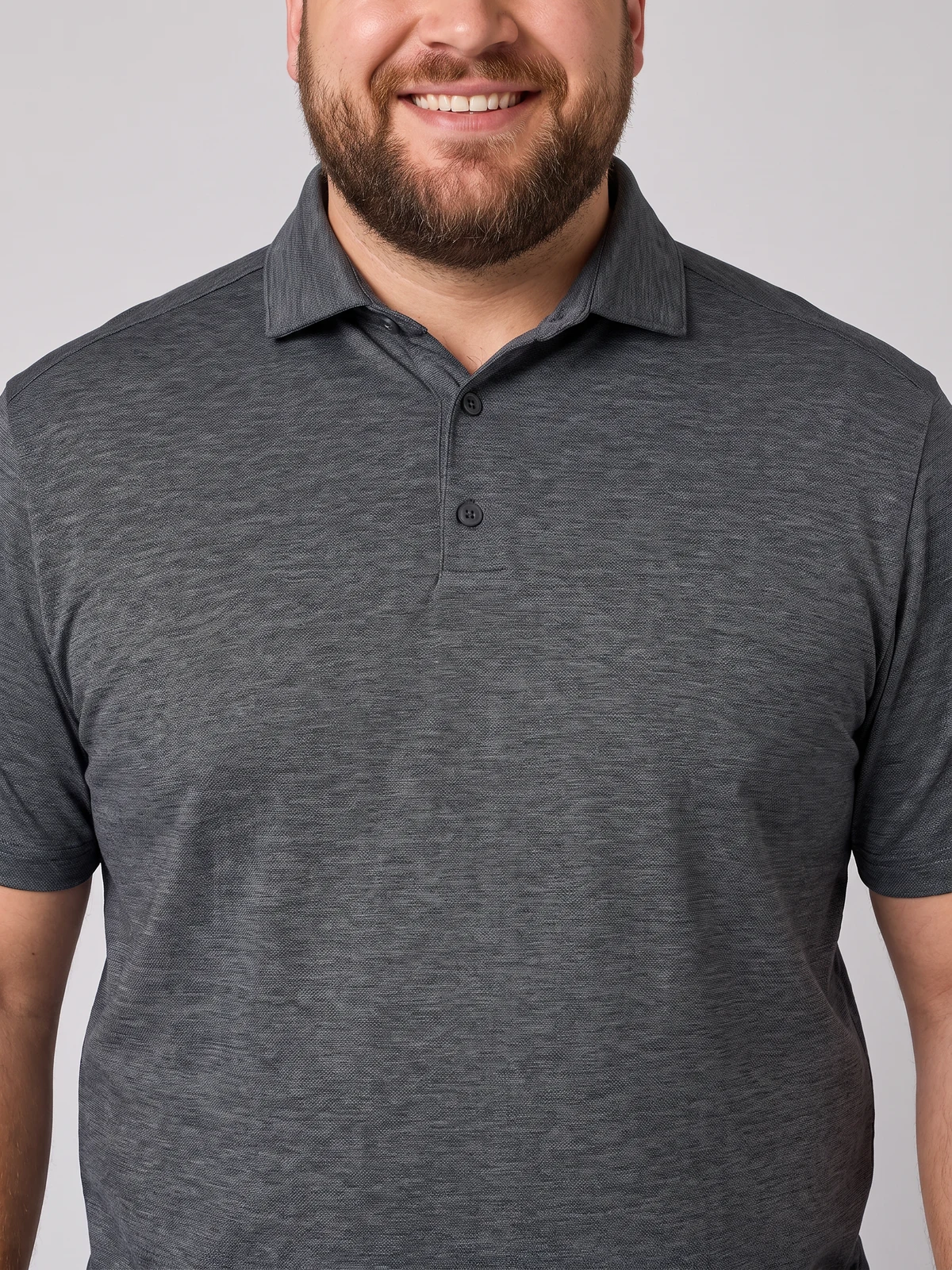 Men's Phoenix Short Sleeve Polo in Charcoal Marle – close-up detail