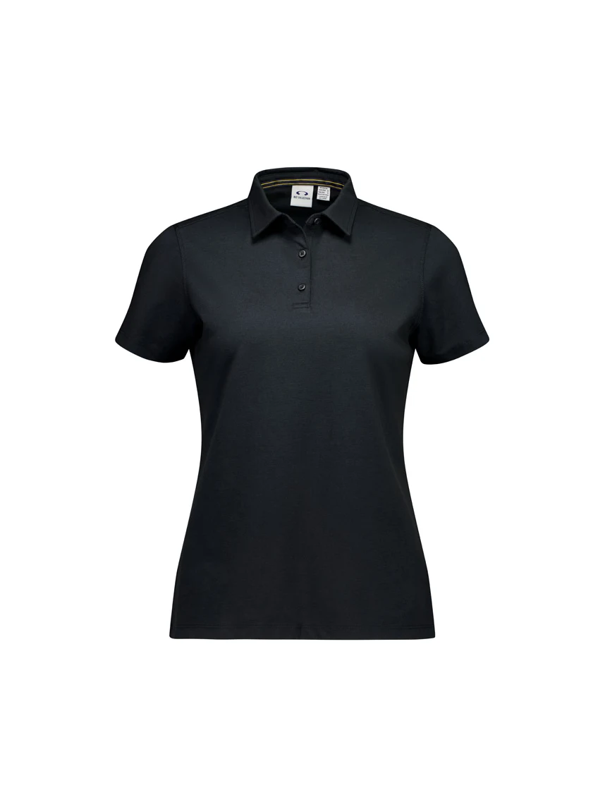 Women's Venture Short Sleeve Polo in Black – front view