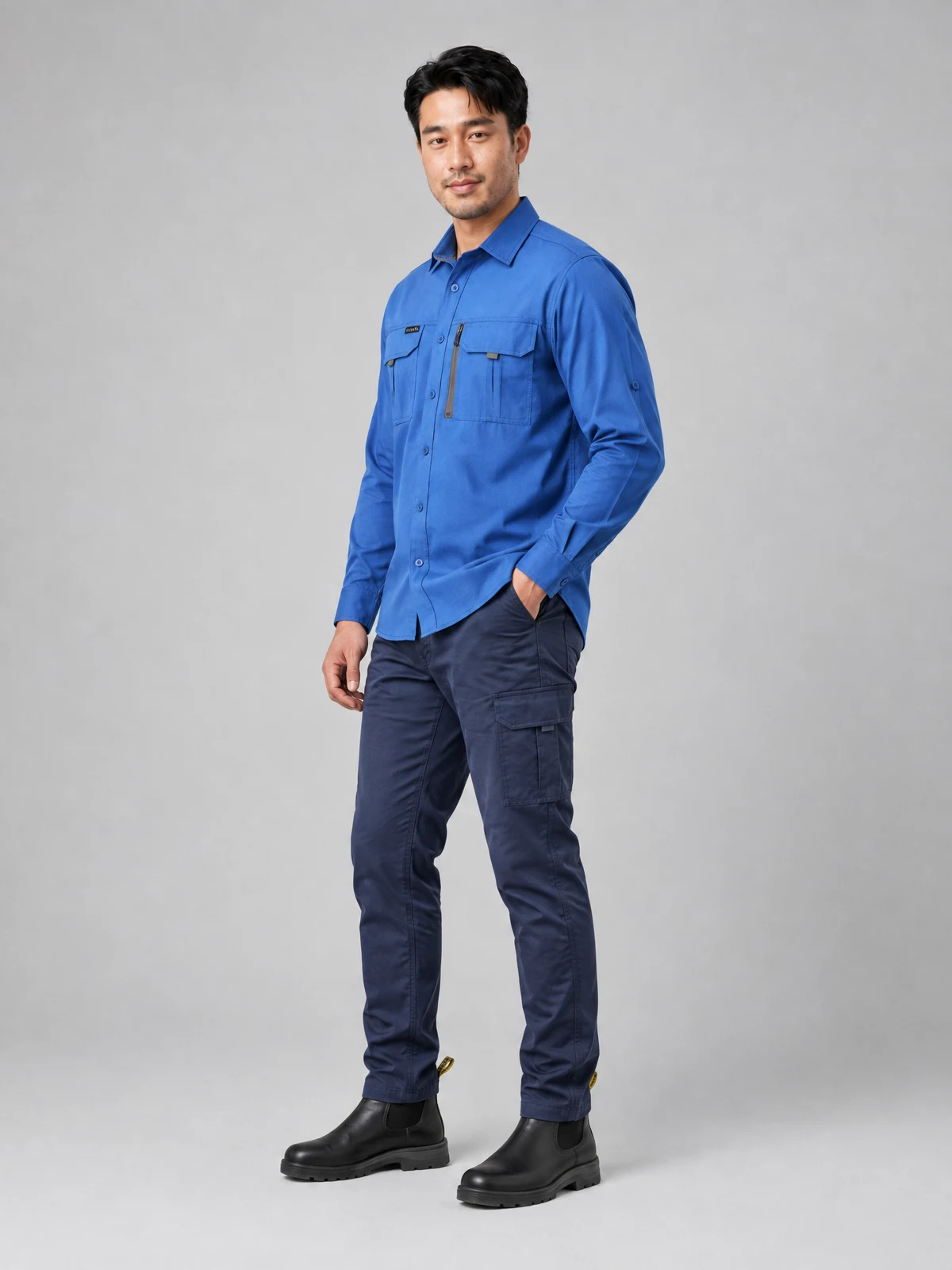 Stretch Cotton Drill Cargo Pants – side view