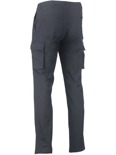 Stretch Cotton Drill Cargo Pants in Charcoal – back view