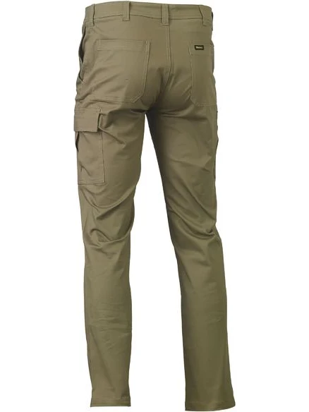 Stretch Cotton Drill Cargo Pants in Khaki – back view