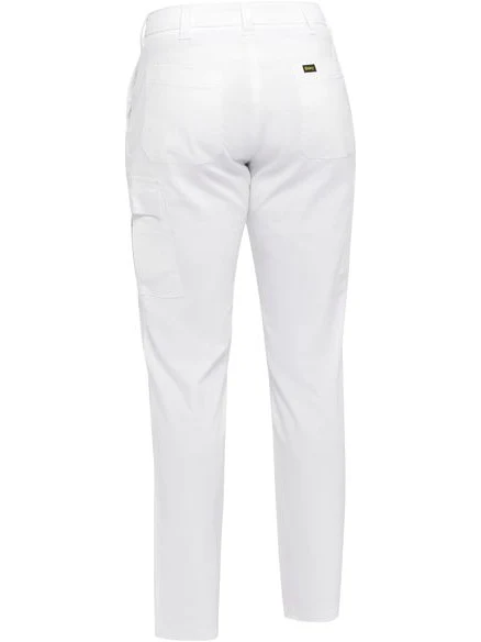 Stretch Cotton Drill Cargo Pants in White – back view