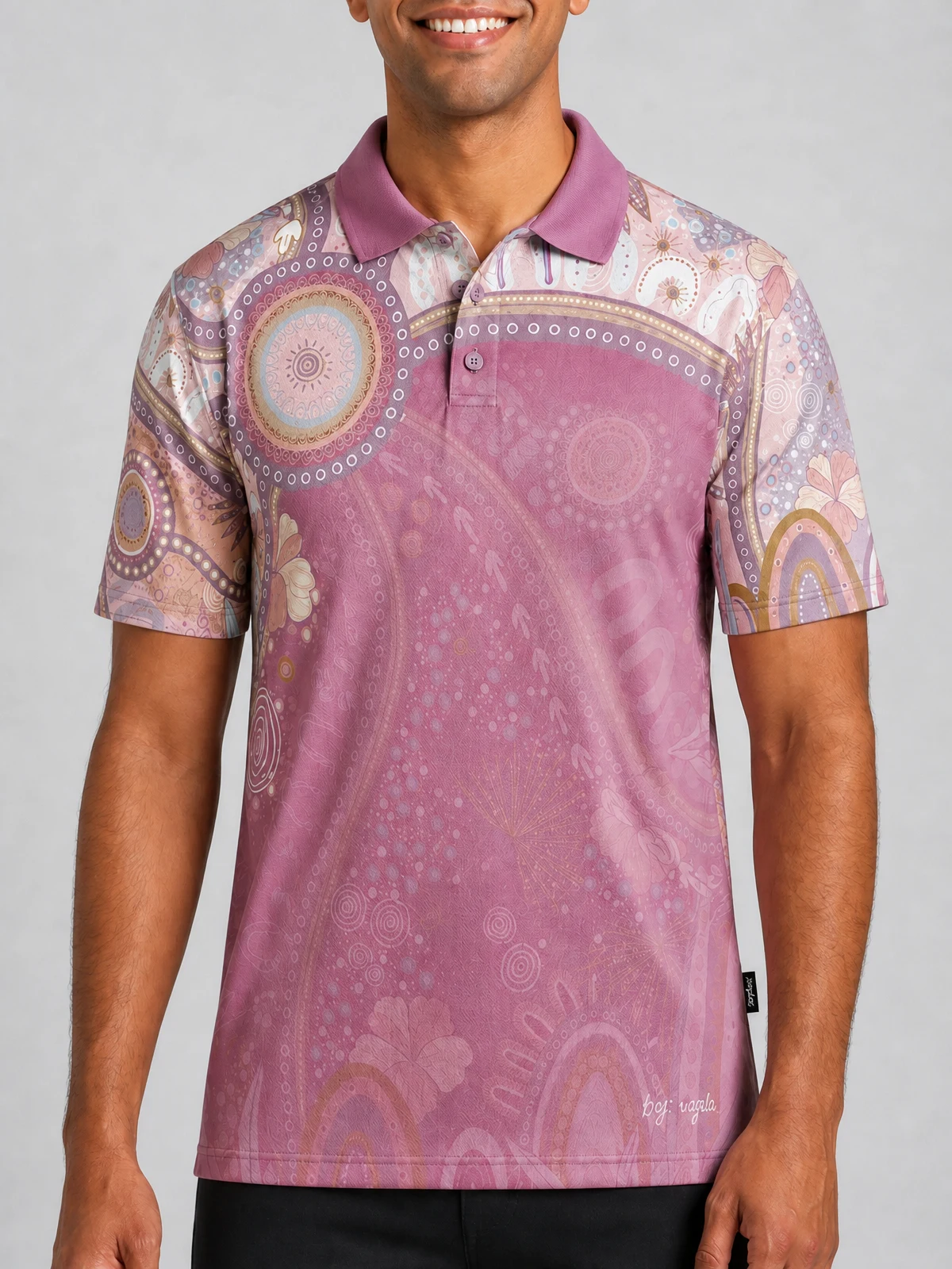 A Bright Future Essence Polo Shirt in Pink – close-up detail