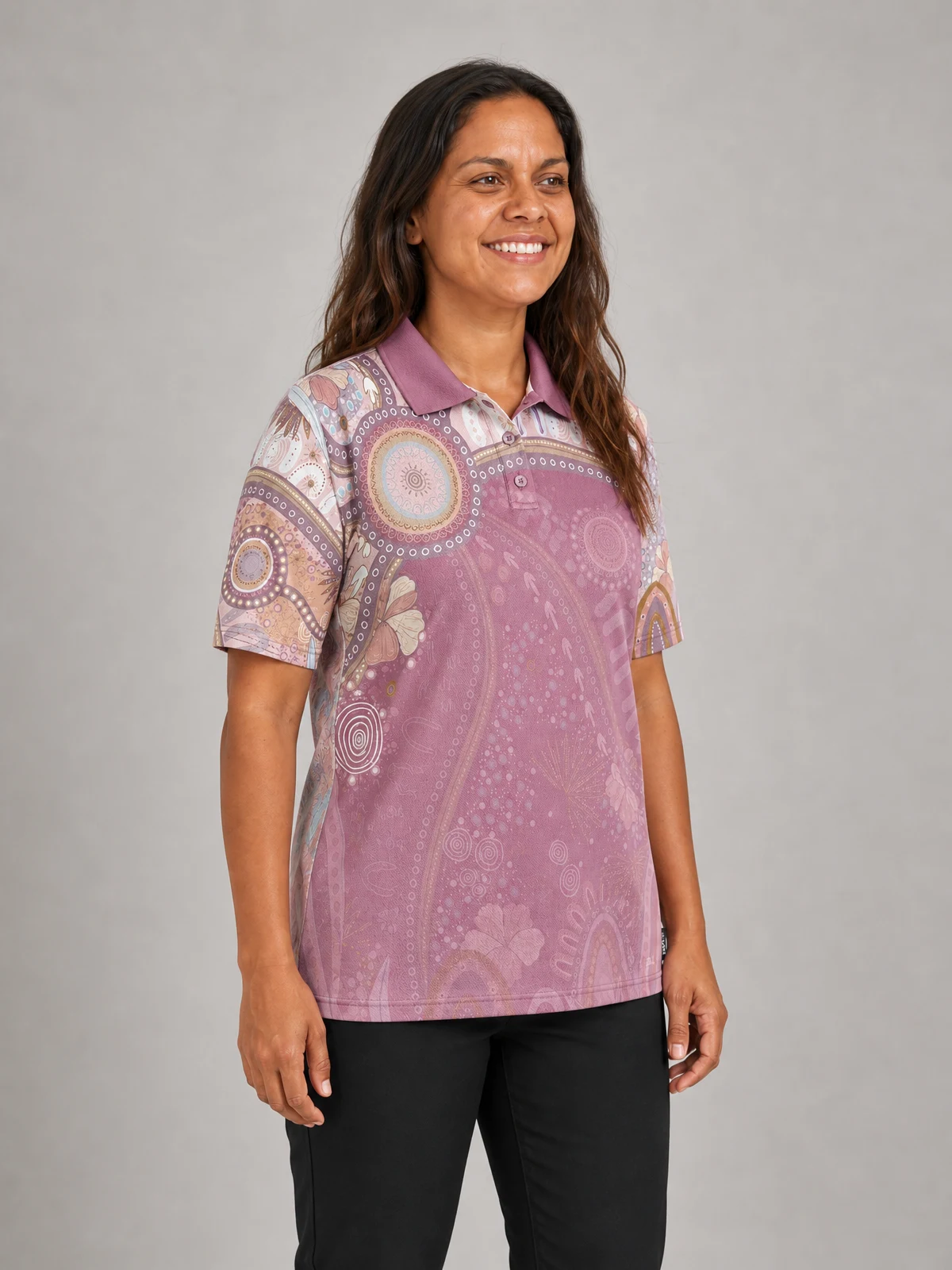 Unisex -A Bright Future Essence Polo Shirt in Pink – side view