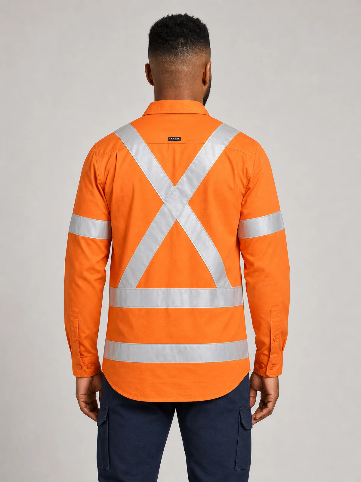Bisley Recycle X Taped Hi Vis Drill Shirt in Orange – back view