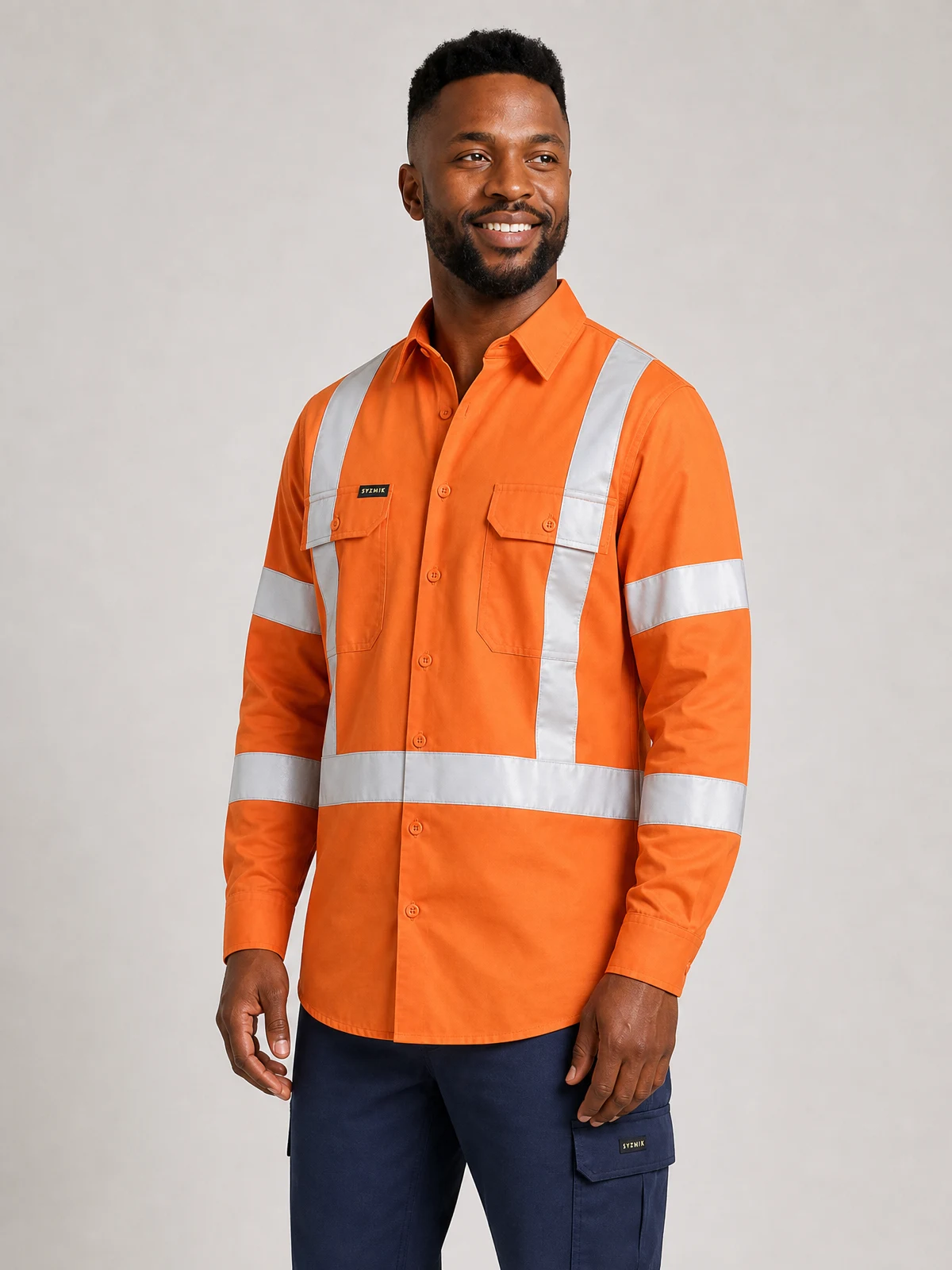 Bisley Recycle X Taped Hi Vis Drill Shirt in Orange – side view
