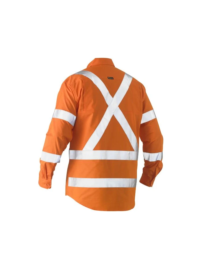 Bisley Recycle X Taped Hi Vis Drill Shirt in Orange – back view