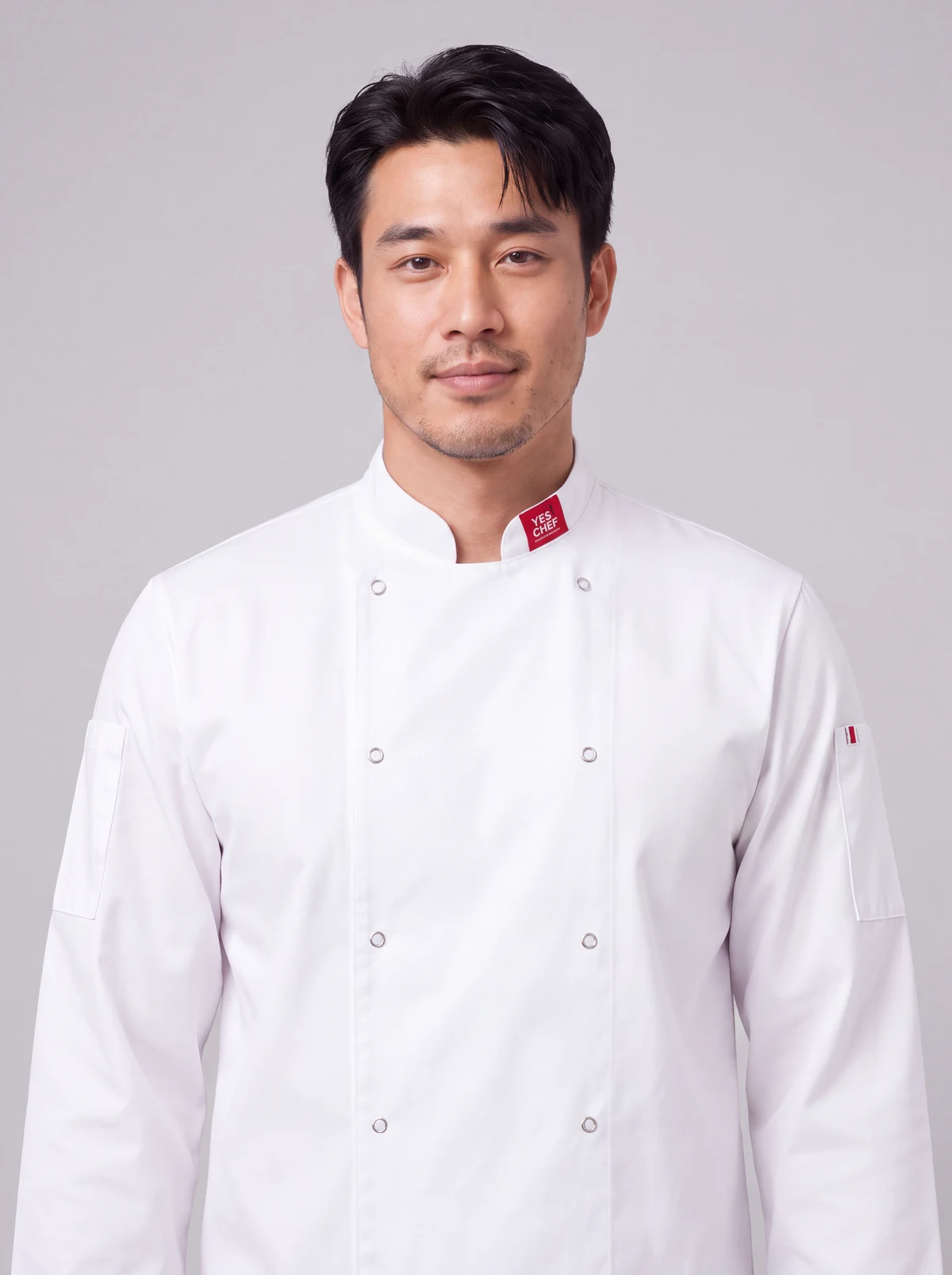 Zest Men's L/S Chef Jacket in White – close-up detail