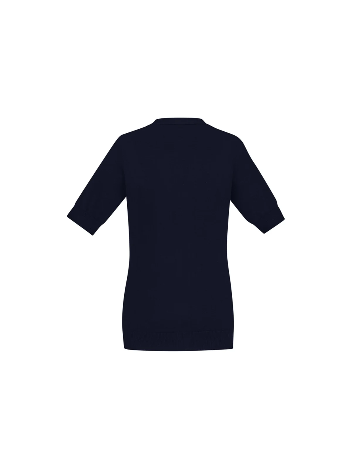 Women's Zip Front Short Sleeve Knit Cardigan in Navy – back view