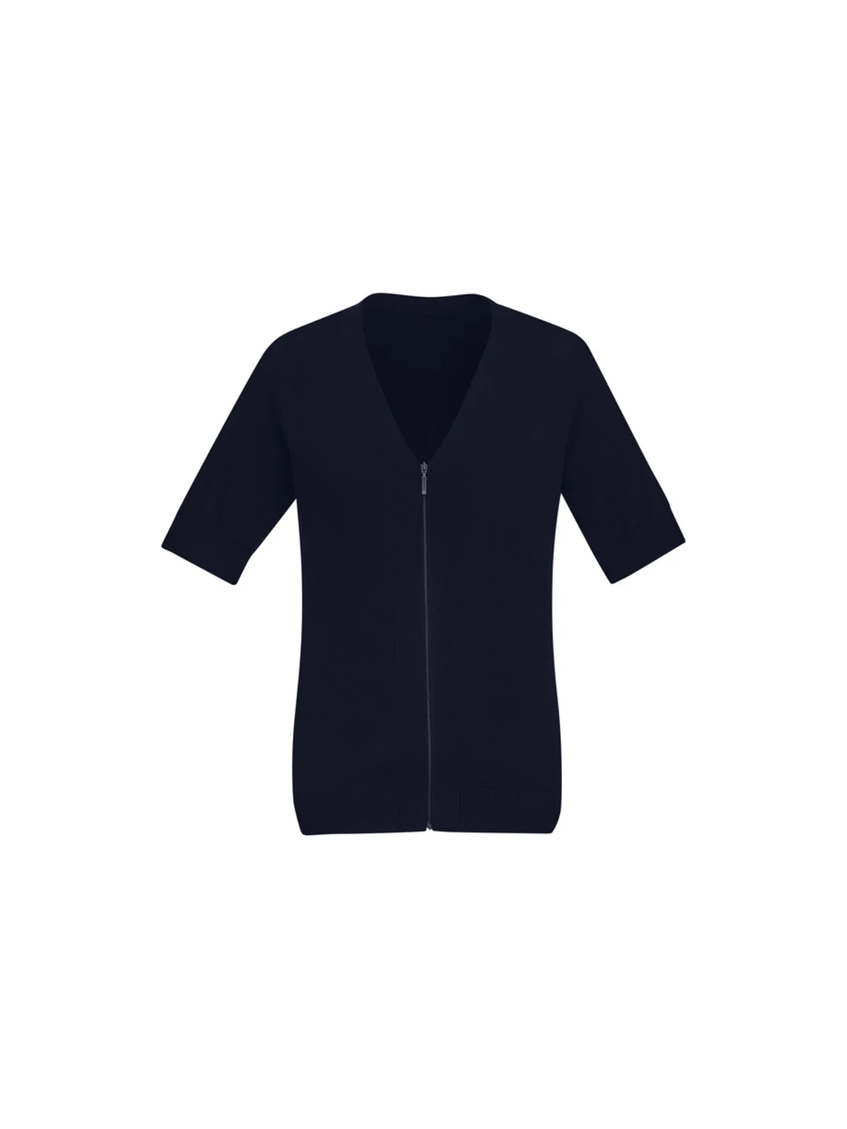 Women's Zip Front Short Sleeve Knit Cardigan in Navy – front view