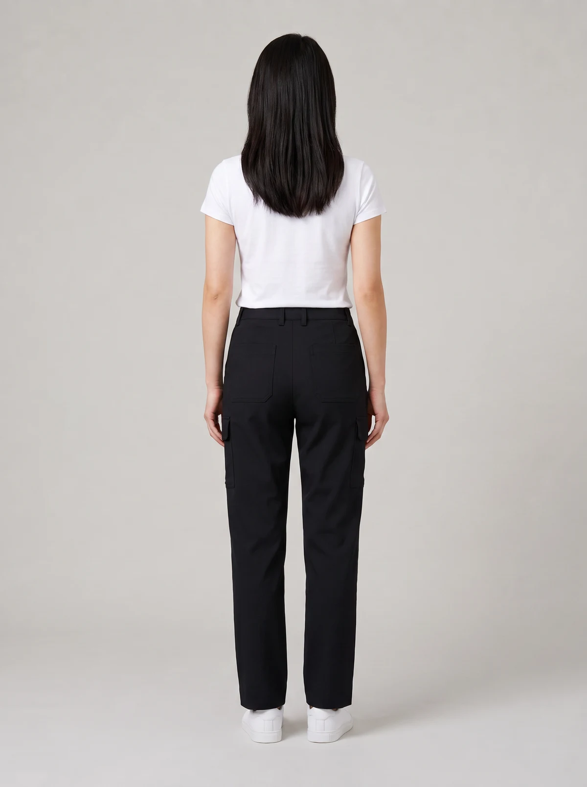 Women's Comfort Waist Cargo Pant in Black – back view