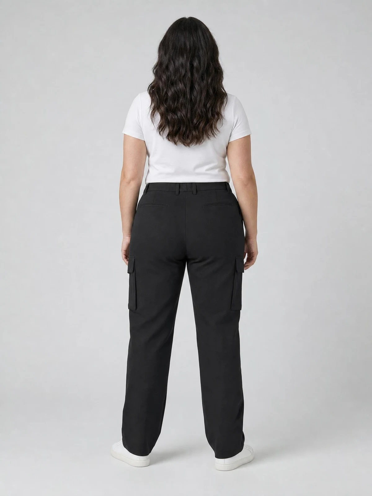 Women's Comfort Waist Cargo Pant in Black – back view