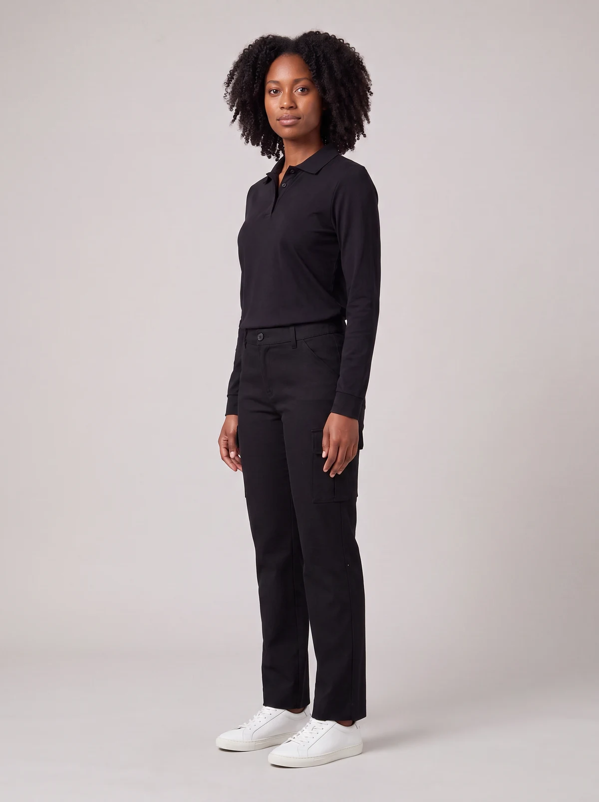 Women's Comfort Waist Cargo Pant in Black – side view