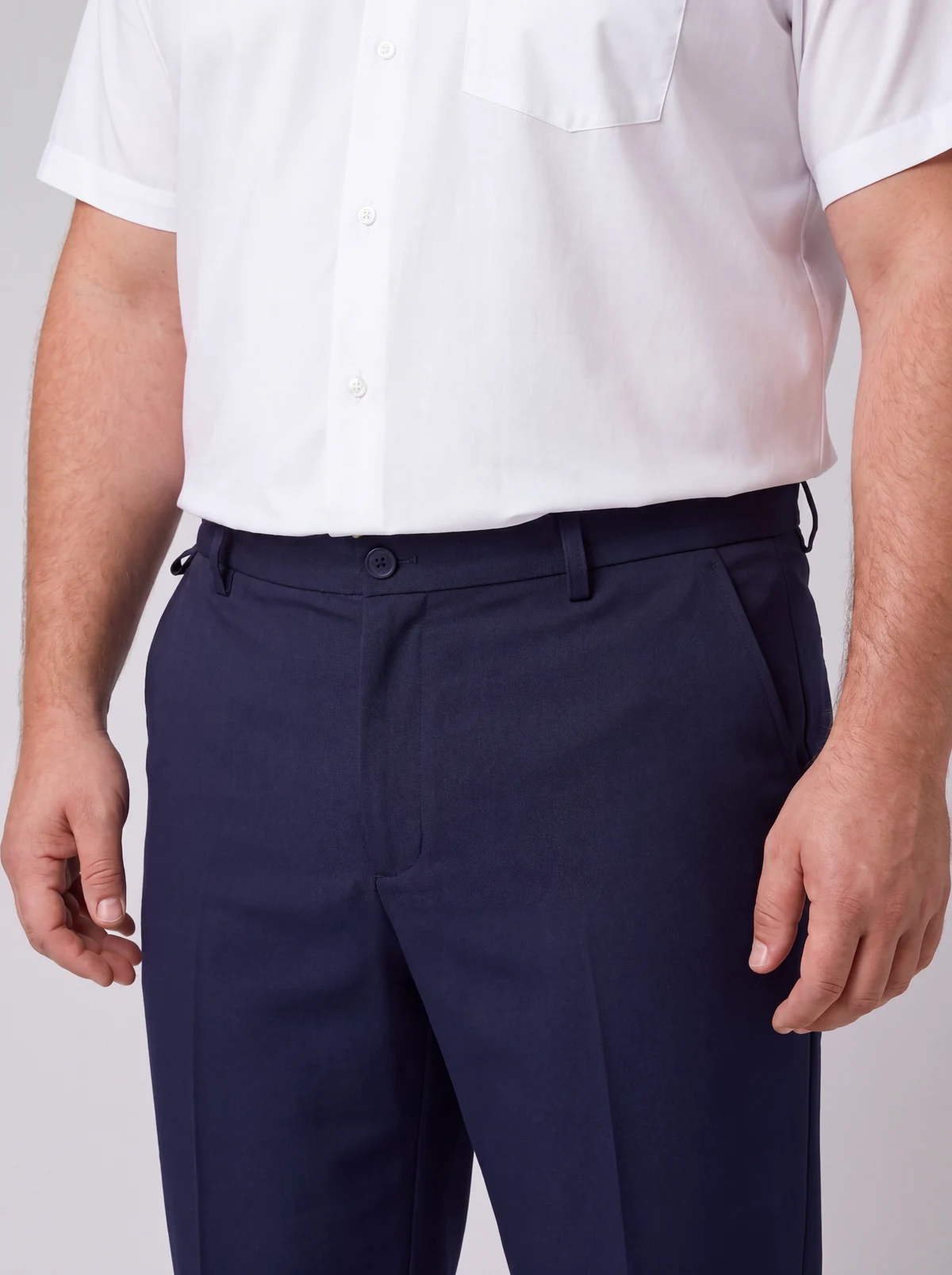 Men's Comfort Waist Flat Front Pant in Navy – close-up detail