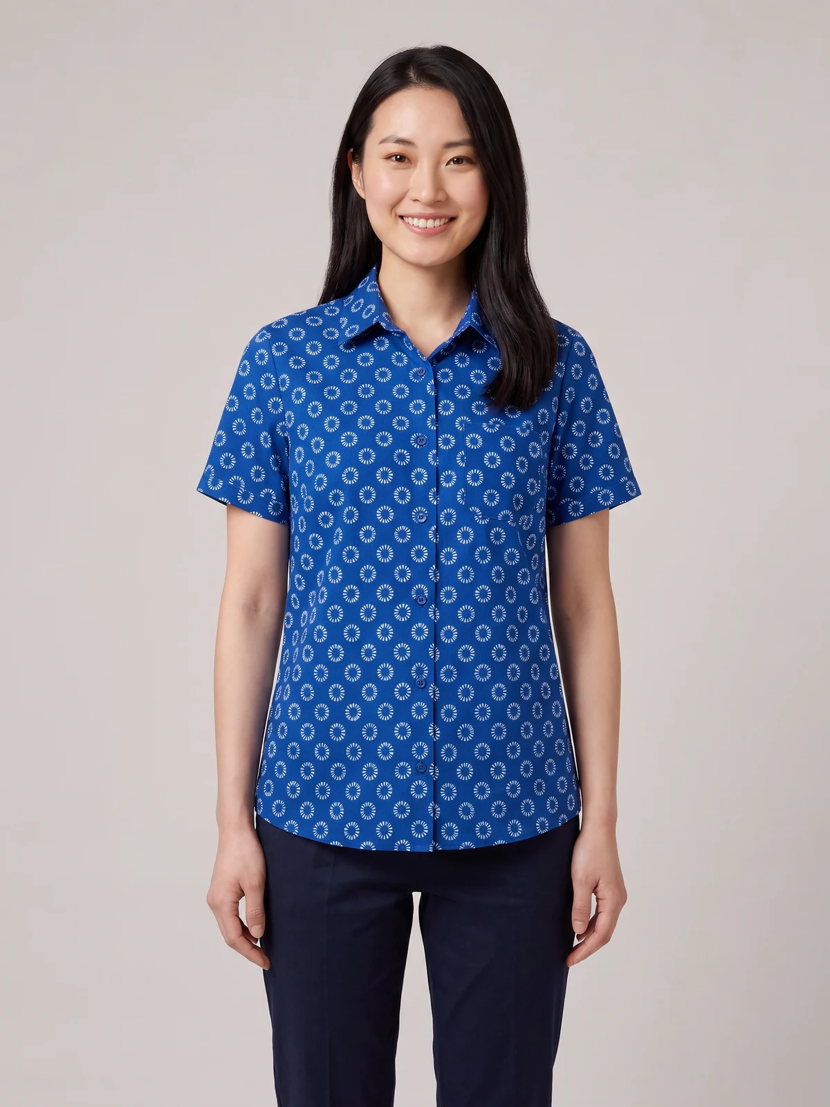 Women's Florence Daisy Print Short Sleeve Shirt – front view