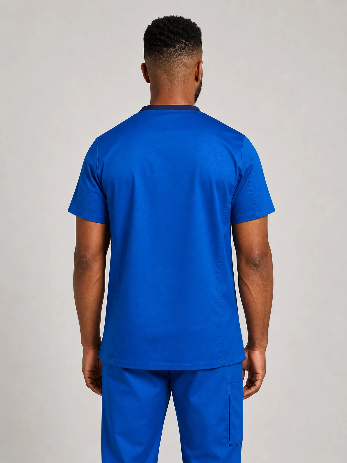 Men's Riley V-Neck Scrub Top in Electric Blue – back view