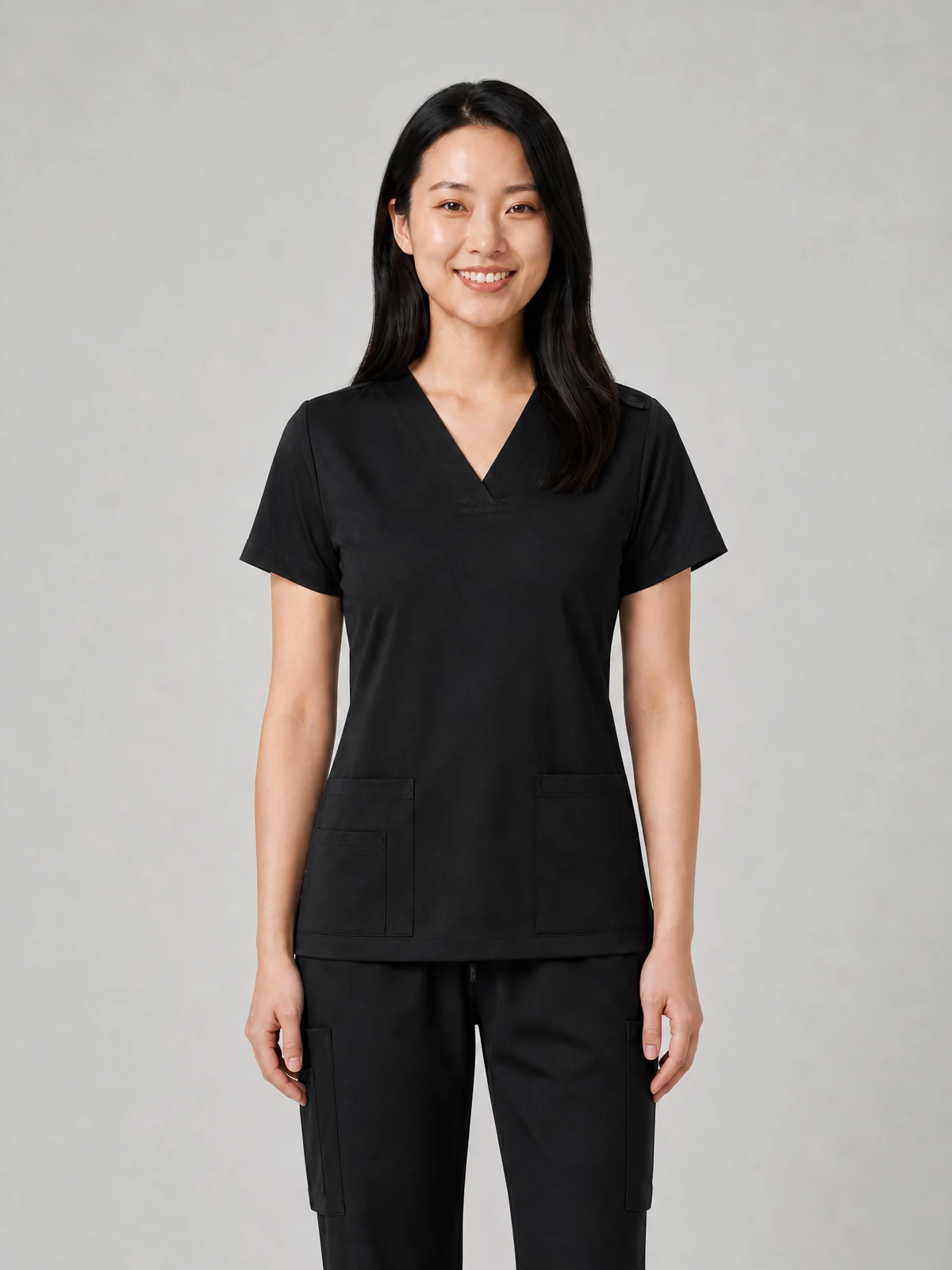 Women's Tokyo Scrub Top in Black – front view