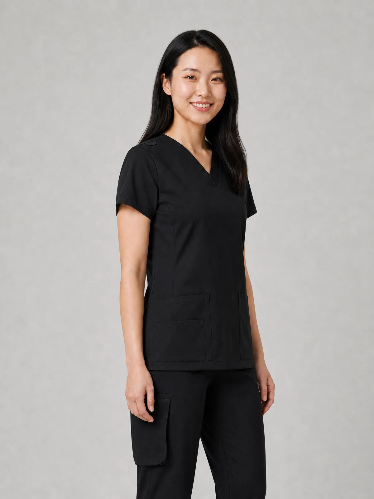 Women's Tokyo Scrub Top in Black – side view