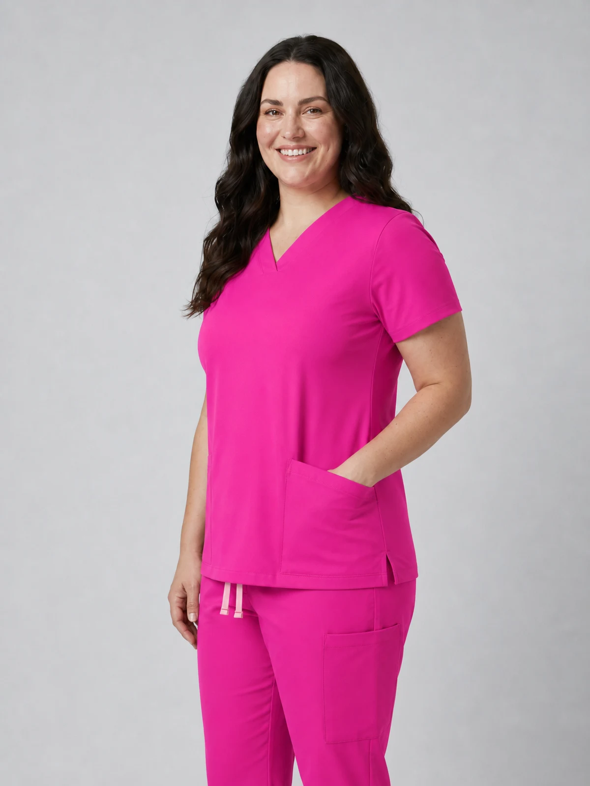 Women's Pink V-Neck Scrub Top in Pink – side view