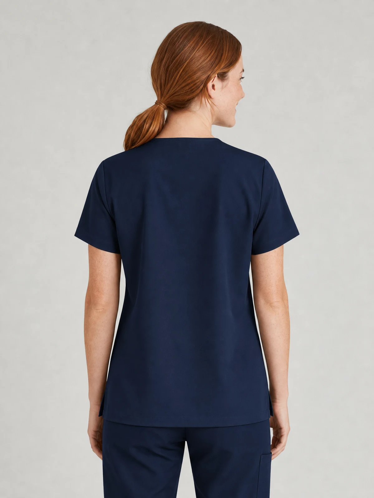 Women's Pulse V-Neck Scrub Top in Midnight Navy – back view