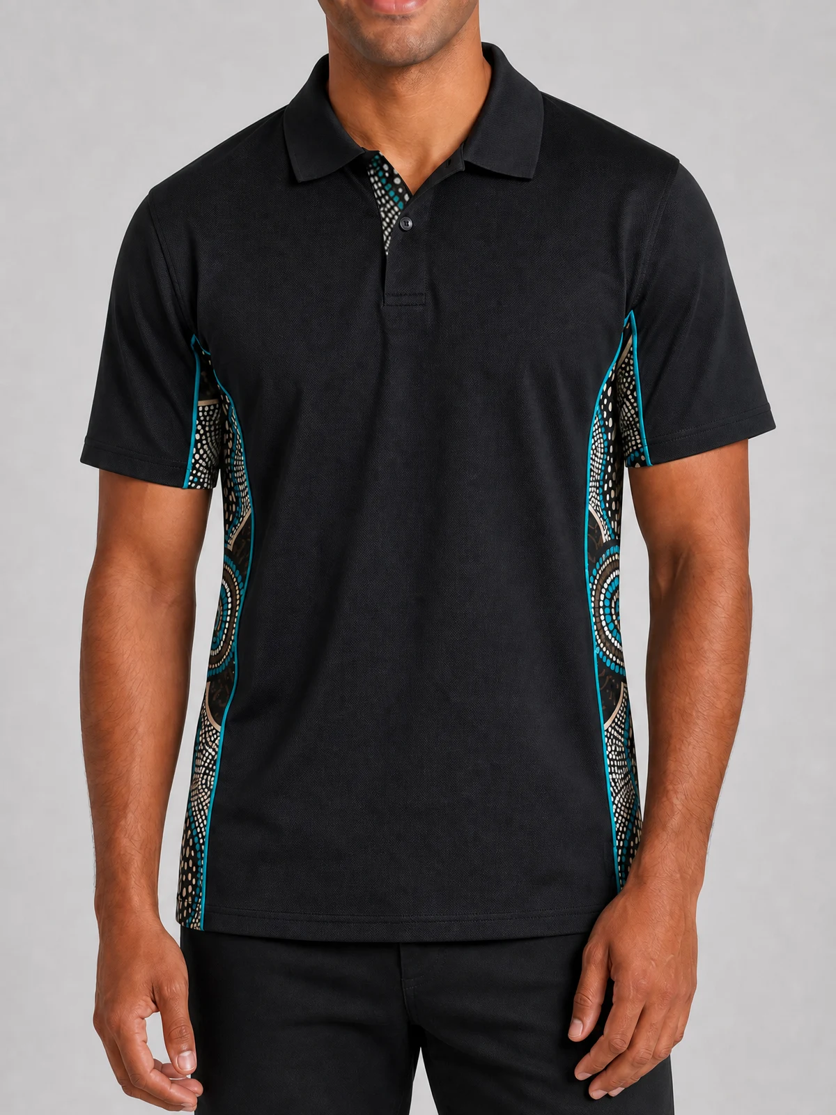 Unisex - Family Black Bamboo (Simpson) Polo Shirt in Black – close-up detail