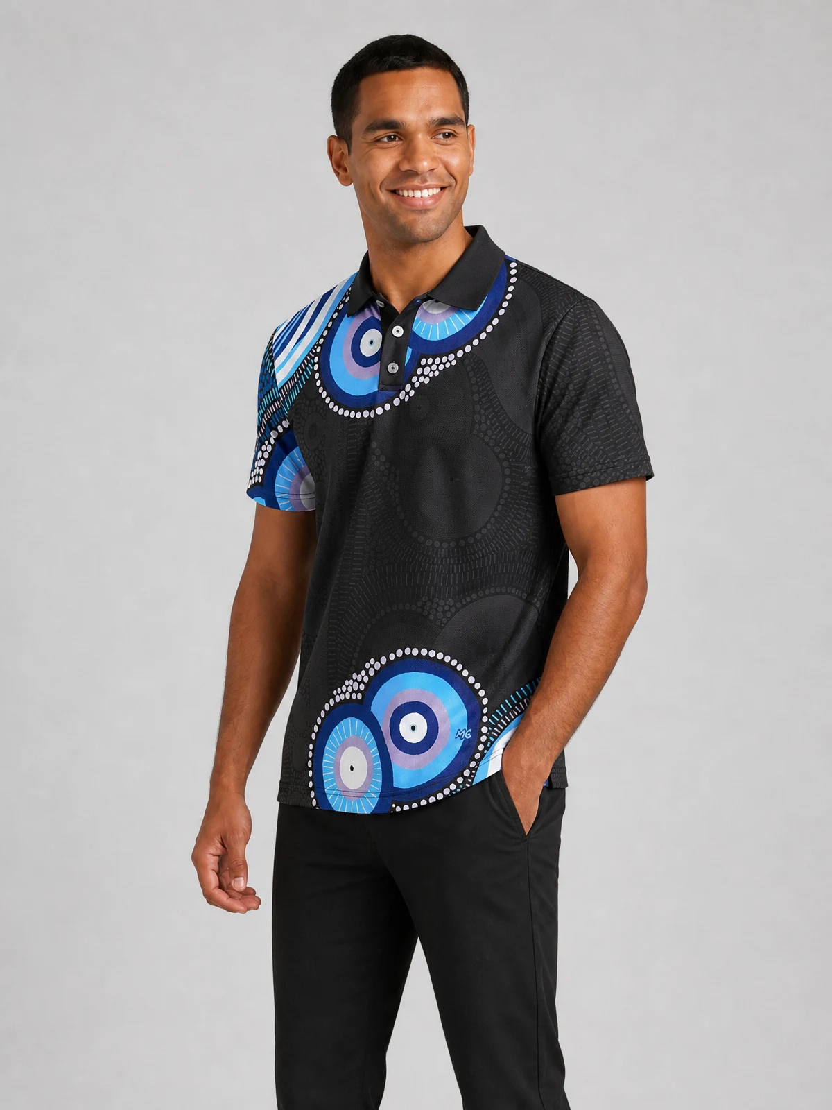 Unisex - Future Dreaming Essence Polo Shirt in Black – side view