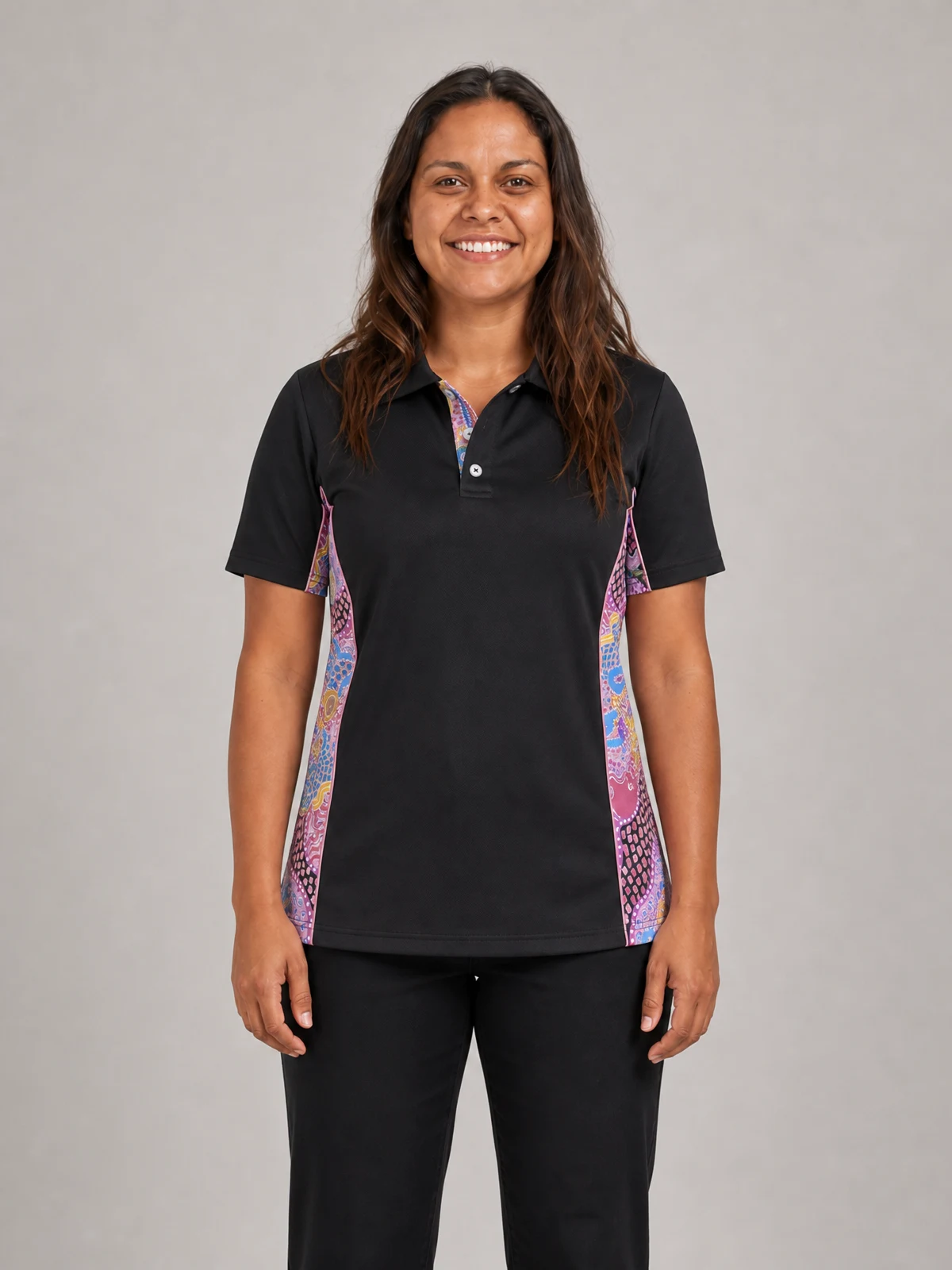 Unisex - Guiding Light Black Bamboo (Simpson) Polo Shirt in Multi Coloured – front view