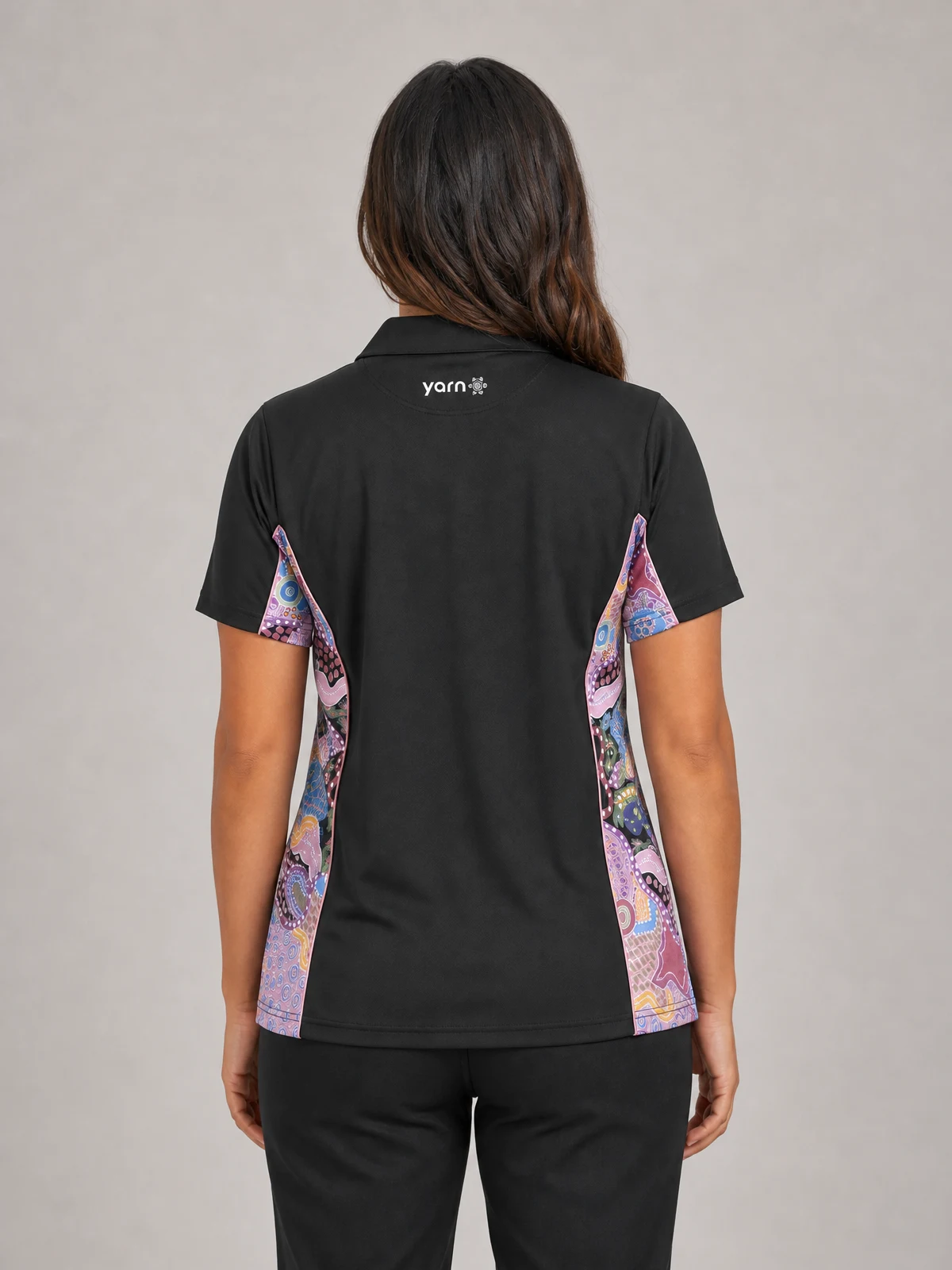 Unisex - Guiding Light Black Bamboo (Simpson) Polo Shirt in Multi Coloured – back view