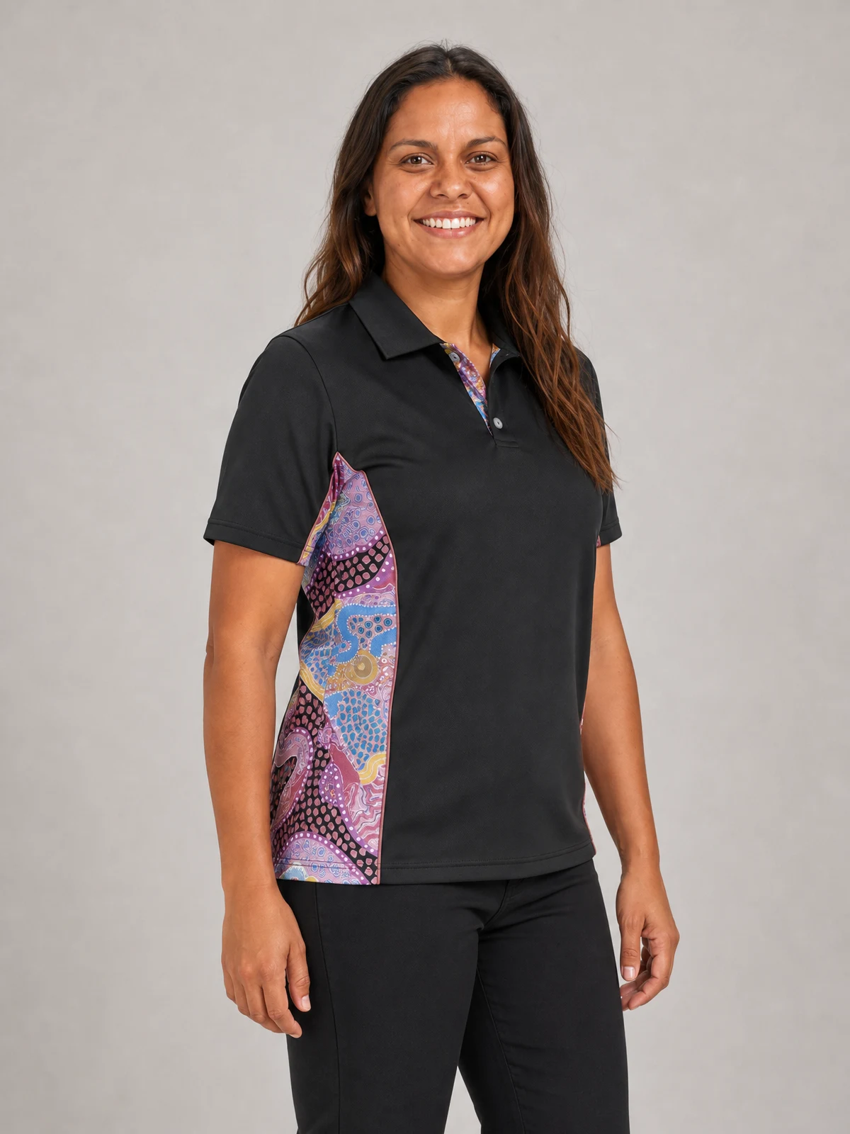 Unisex - Guiding Light Black Bamboo (Simpson) Polo Shirt in Multi Coloured – side view