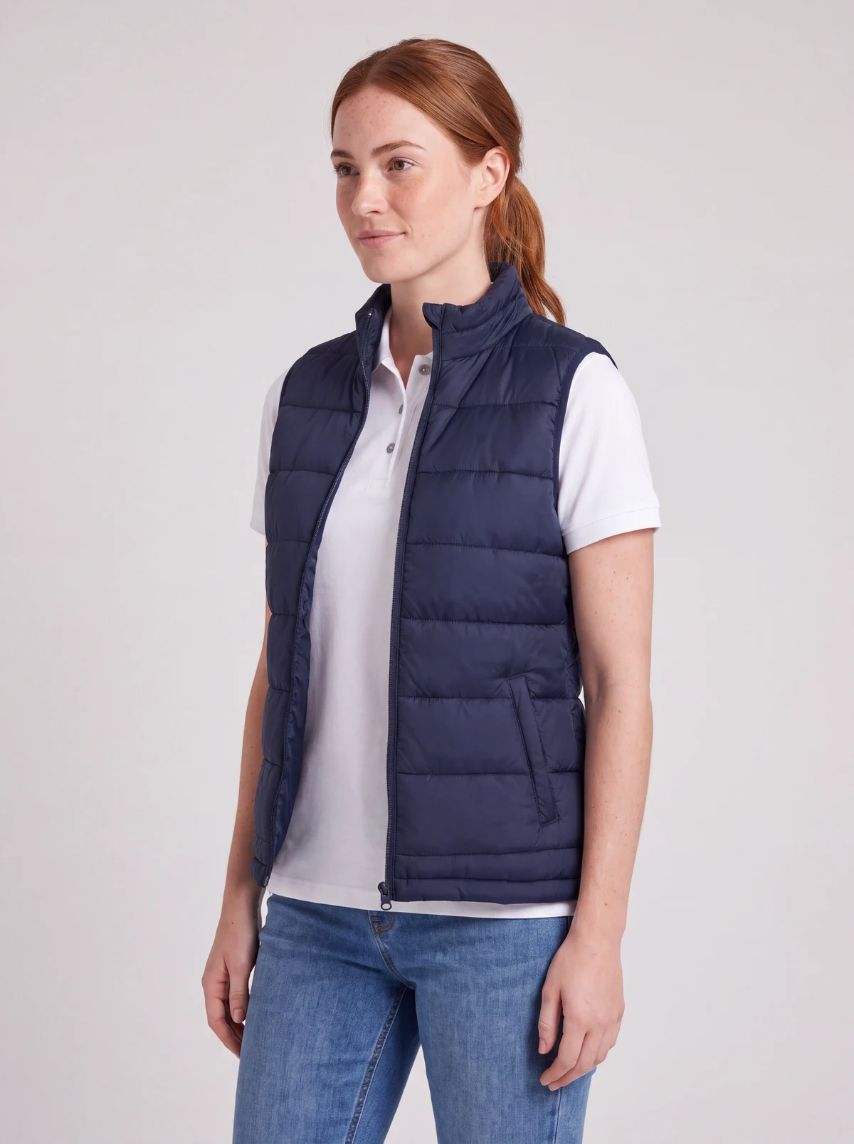 Alpine Ladies Puffer Vest in Navy – side view