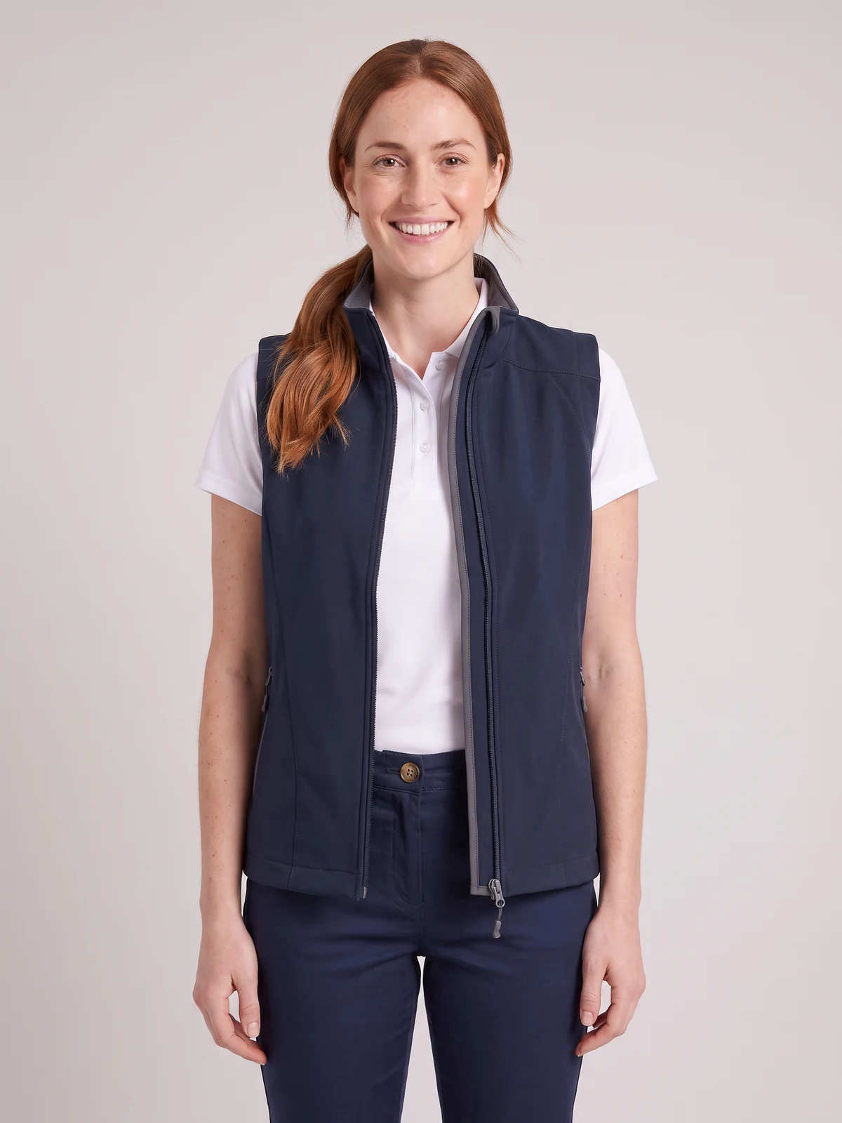 Ladies Geneva Vest in Navy/Graphite – front view