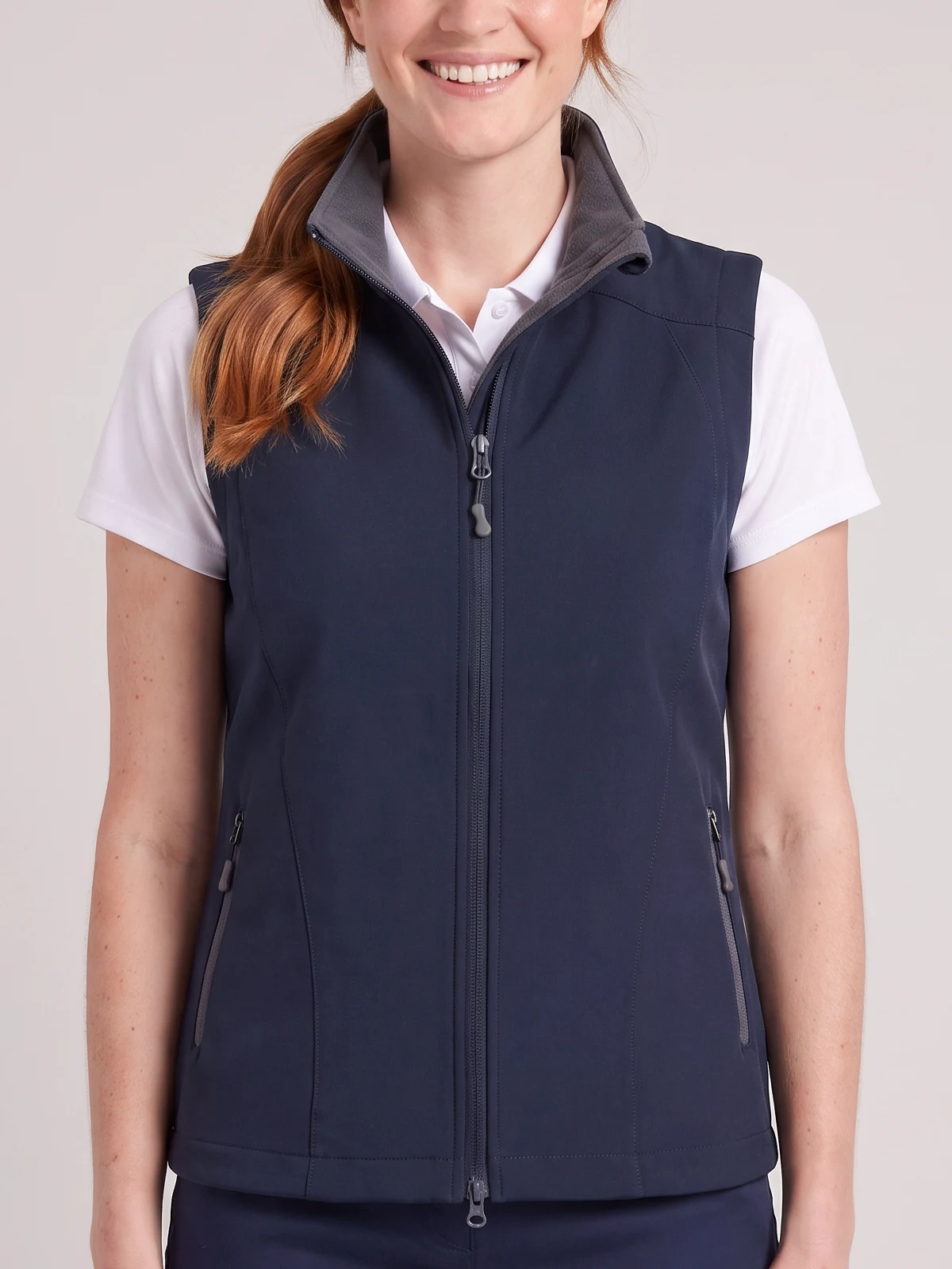 Ladies Geneva Vest in Navy/Graphite – close-up detail
